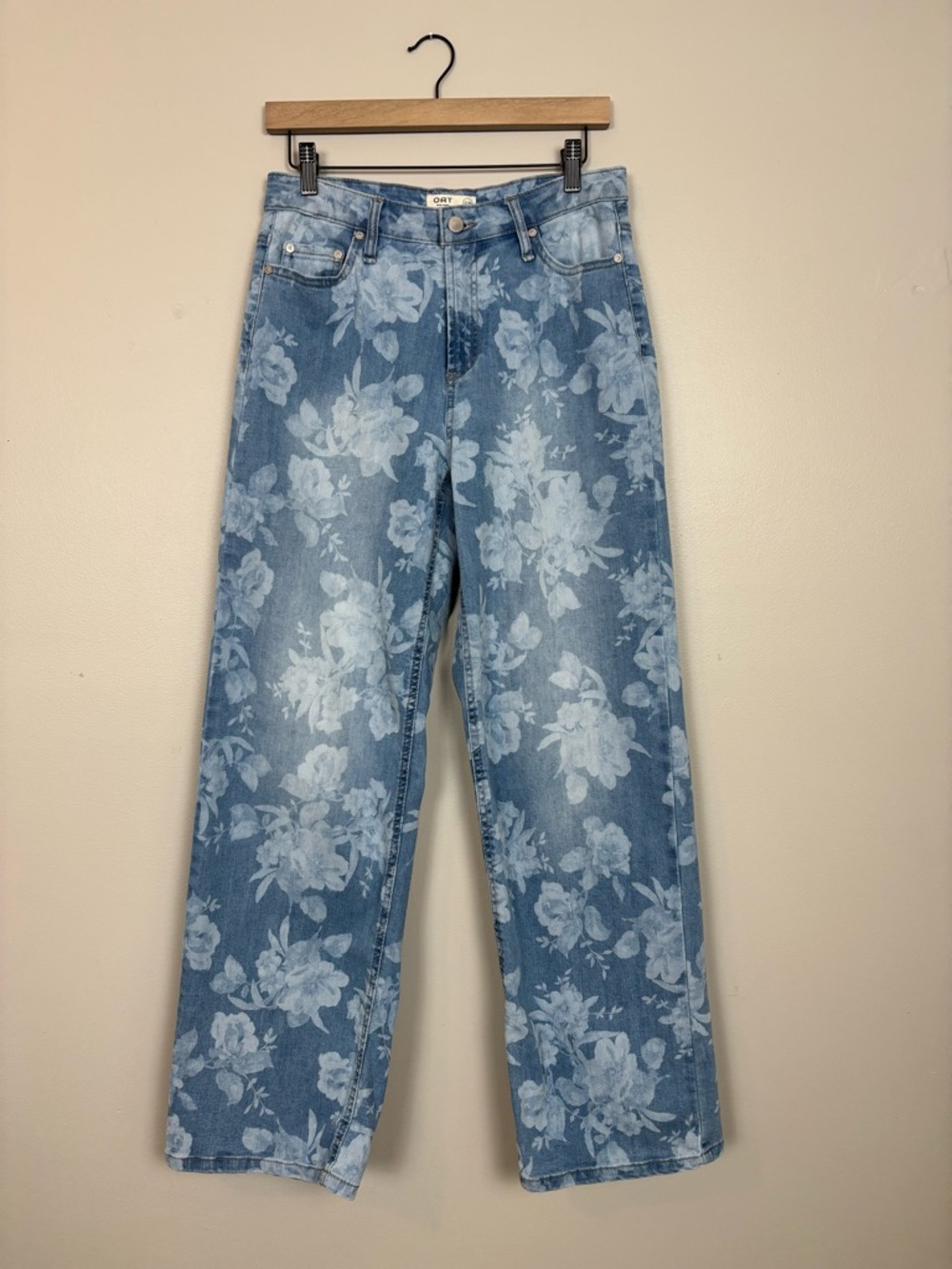 Oat New York Jeans Womens 26 Floral Wide Leg High Rise Denim in Bohemian Blue